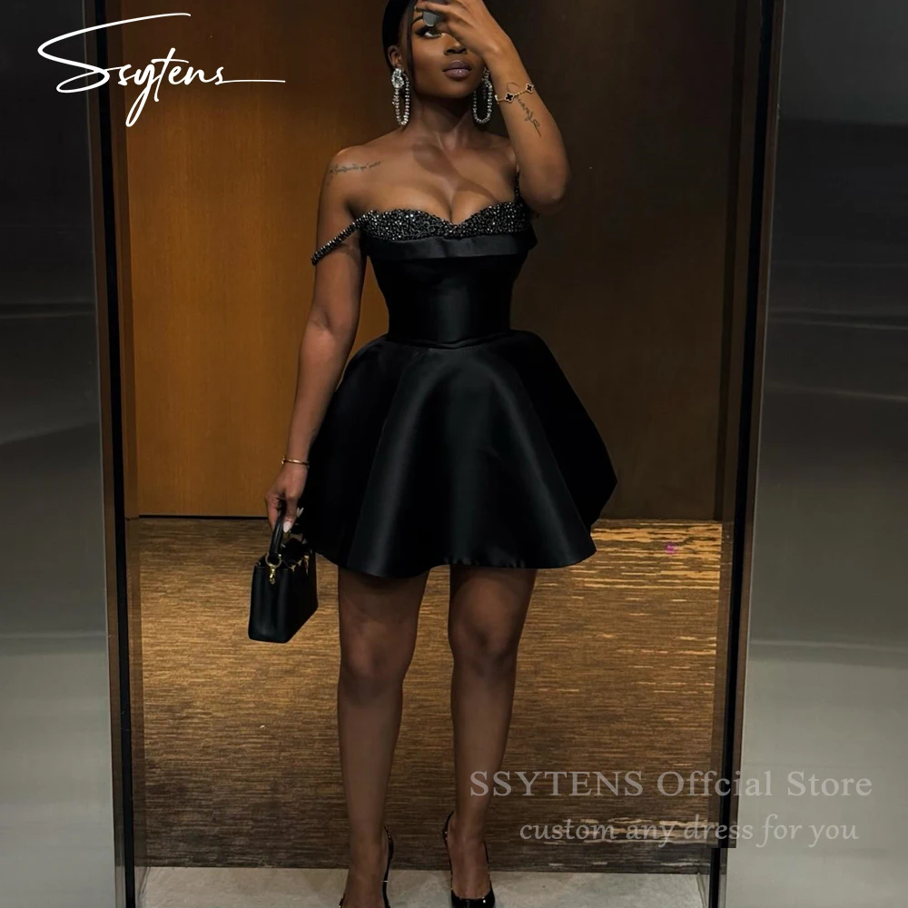 

SSYTENS Sexy Black Mini Evening Dresses Spaghetti Straps Sweetheart Prom Dresses Club Short Birthday Party Dresses Customized