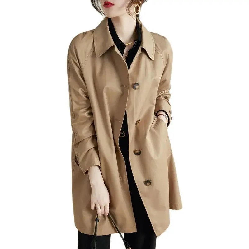 

Women's Trench Coat 2023 Spring Autumn Classic All-match Windbreaker British Style Single-breasted Long Trench Female Khaki Coat