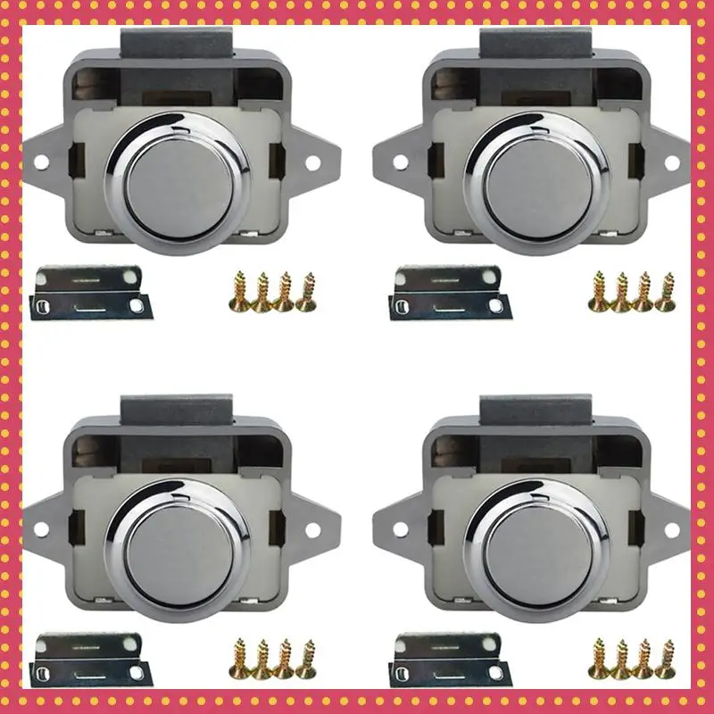 

B74A 4PCS 26Mm Push Lock Latch Button Catch Lock Motorhome RV Cabinet Cupboard Door Knob, Chrome