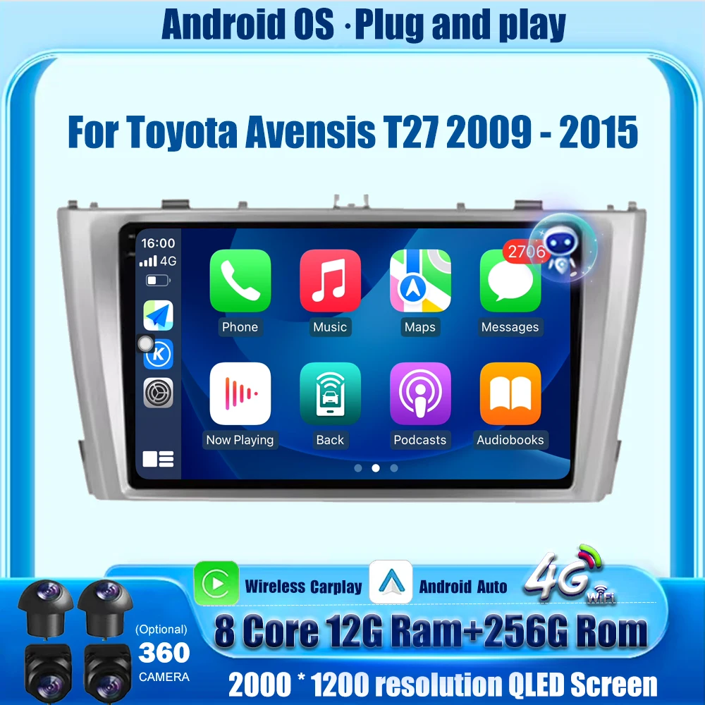 

Car Radio Stereo GPS Navigation Multimedia Player Tools For Toyota Avensis T27 2009 - 2015 WIFI Android Auto Carplay 360 Camera