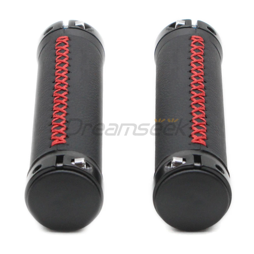 2Pieces Ergonomic Bike Grips For MTB Road BMX Bicycle Handlebar Soft PU Leather Handle Bar Non-Slip Lock-on End Black / Red Line