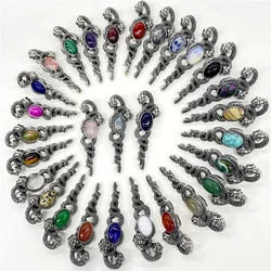 Fashion Natural GemStone Quartz Crystal Opal beads snake Alloy charm pendants DIY Jewelry making Necklace Accessories 6pcs