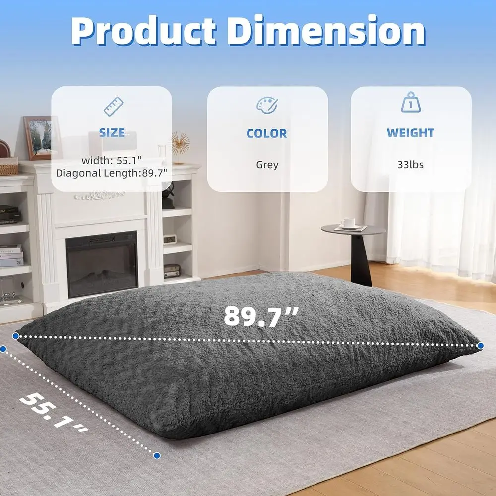 كرسي بين باج من إسفنج الذاكرة باللون الرمادي للبالغين - أريكة عملاقة مع غطاء من الفرو الصناعي قابل للغسل في الغسالة #2