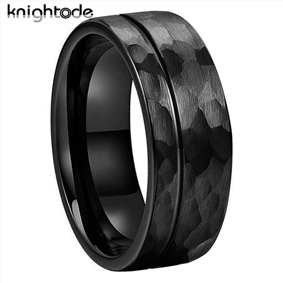 8mm 4 Colors Hammered Tungsten Carbide Rings for Men Women Fashion Jewelry Wedding Band Flat Offset Groove Comfort Fit