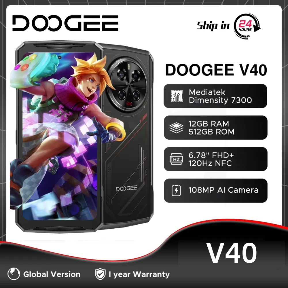 Глобальная версия DOOGEE V40 5G, 32 ГБ, 512 ГБ, прочный телефон, 6,78 дюйма, 2,4 К, сверхчеткий дисплей, размер MTK, 7300, 8680 мАч, 108 МП, камера Al