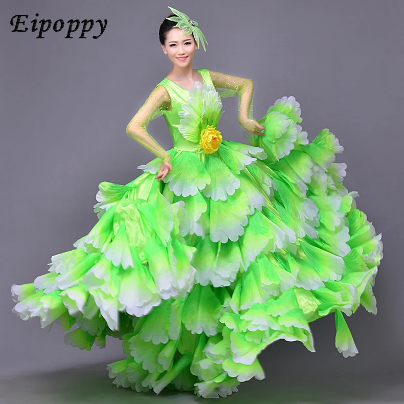 Shengshi-Traje de dança florescente para mulheres, abertura elegante, vestido grande, vestido de pétalas, novo