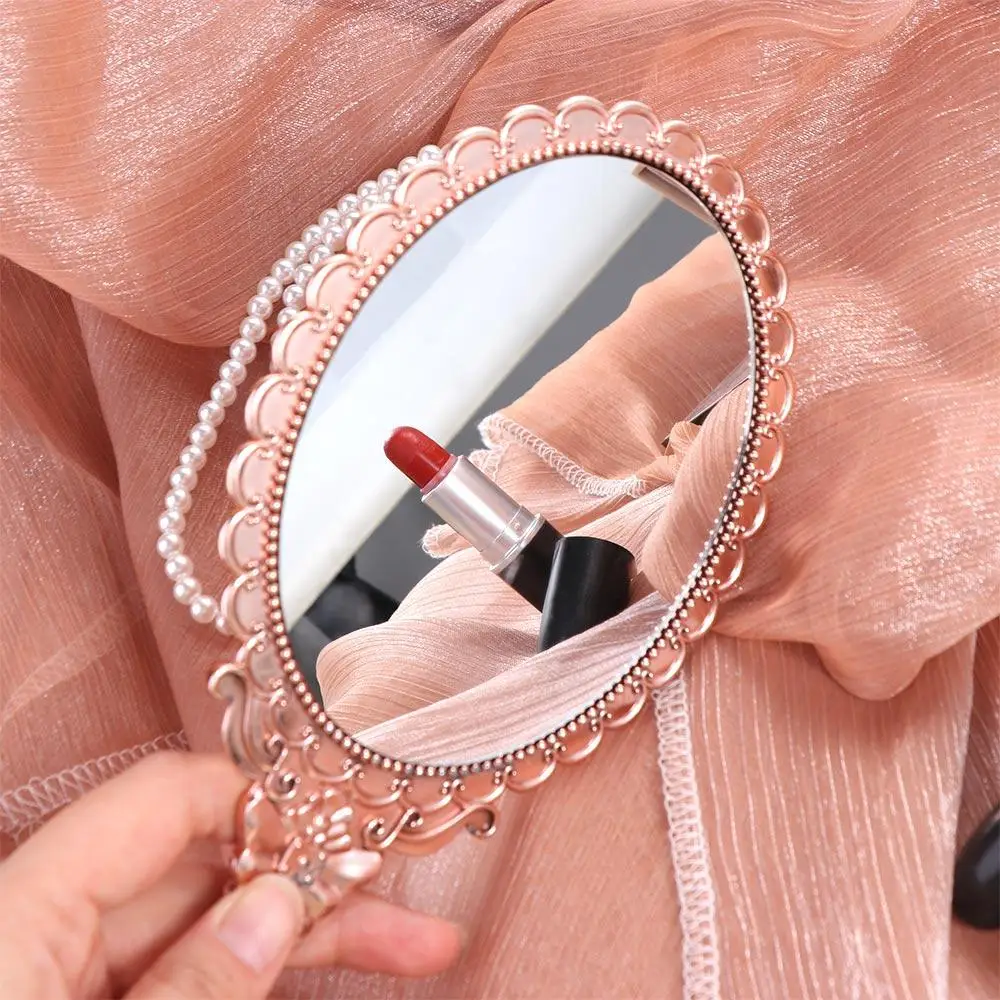 High Definition Handheld Mirror Easy to Carry Odorless Carved Small Mirror Pattern Handle Portable Dressing Mirror Desktop