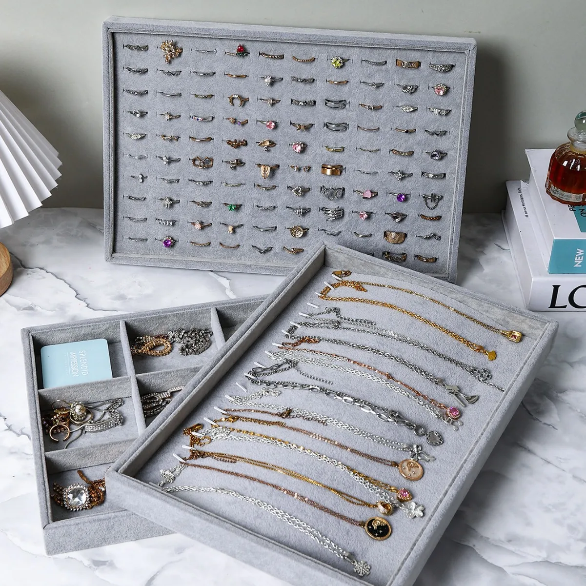 

Velvet Jewelry Display Tray Jewellery Holder Bracelet Ring Earrings Necklace Pendant Organizer Storage Box Organizator Trays
