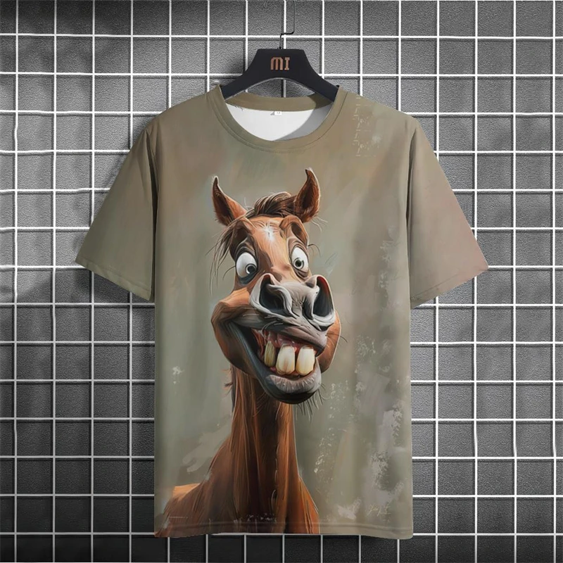 Funny Horse Tiger T-Shirt Men 3D All Print T-shirts Casual Short Sleeve Tees Oversized Men’s Clothing Tops Summer Kids Clothes