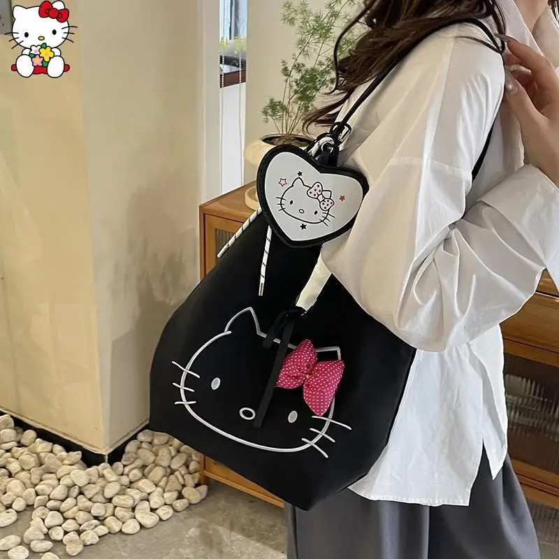 

Сумка на плечо Hello Kittys с милым мультяшным рисунком Sanrios, две тысячи и двадцать пять, доступна с обеих сторон, сумка для подмышек, высокая вместимость