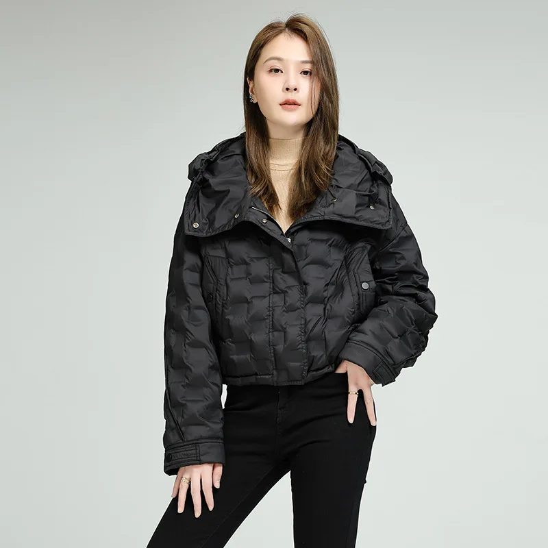 

Chic hooded short puffer. 90% duck down, lightweight & seam-sealed for a modern look.