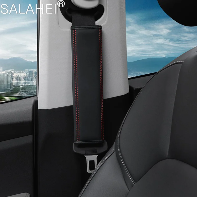 2pc Car Seat Belt Cover Leather Seatbelt Shoulder Pad Comfortable Safety Belt Protection Cover Universal Auto Interior Accessory