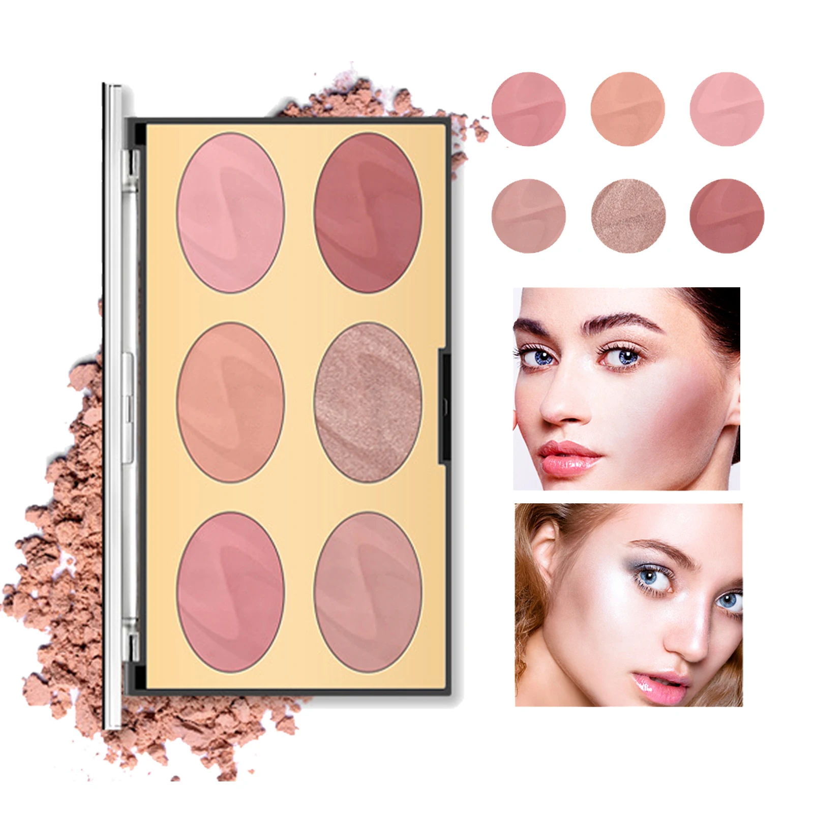 6 Màu Sắc/Bộ Phấn Má Hồng Tấm Đào Pallete Sắc Tố Kết Hợp Blusher Phấn Trang Điểm Chuyên Nghiệp Viền Bóng Xanh Hồng Đựng Mỹ Phẩm