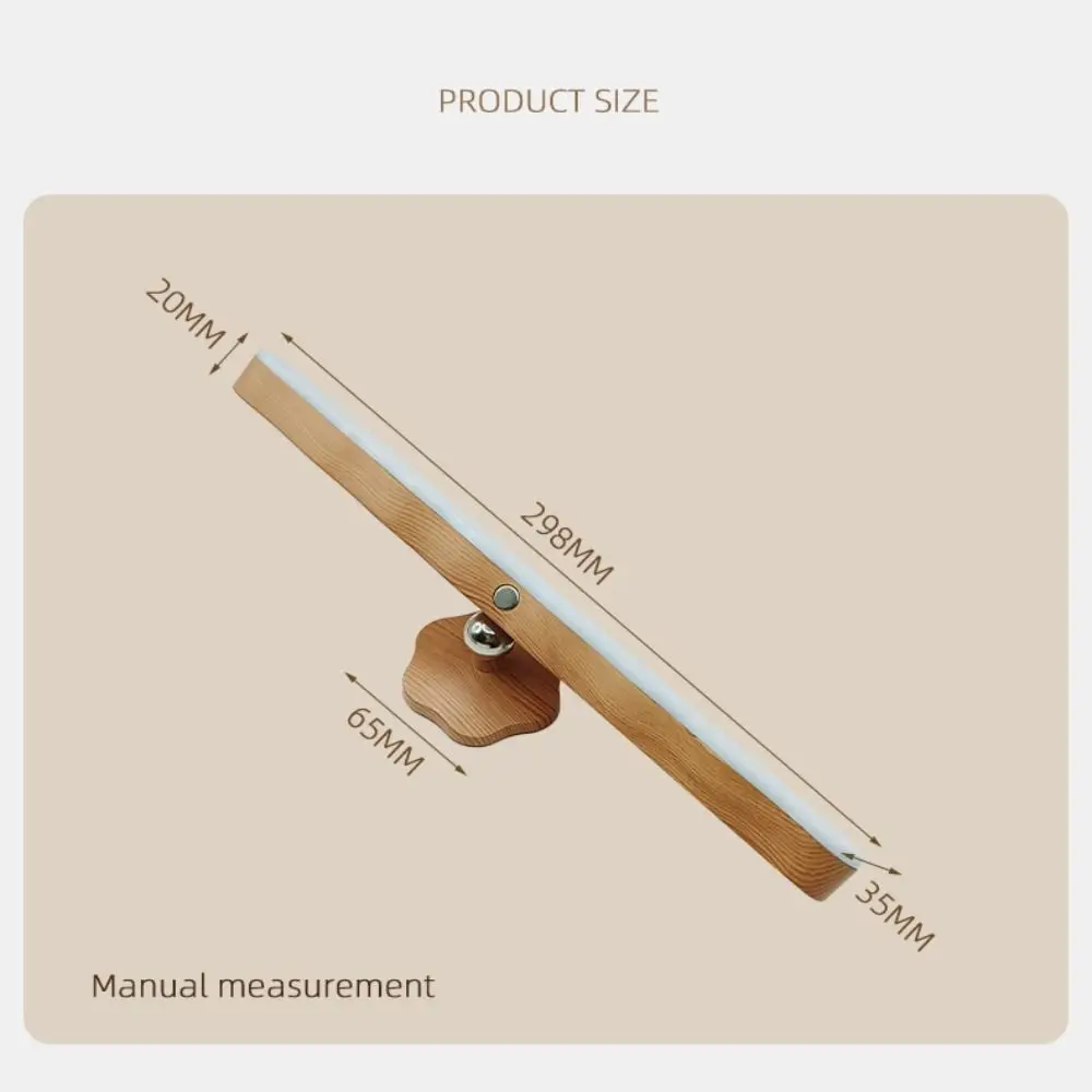 360°Rotatable LED Wood Night Light Touch Switch Adjustable Brightness Mirror Fill Light USB Charge Removable Magnetic Wall Lamp