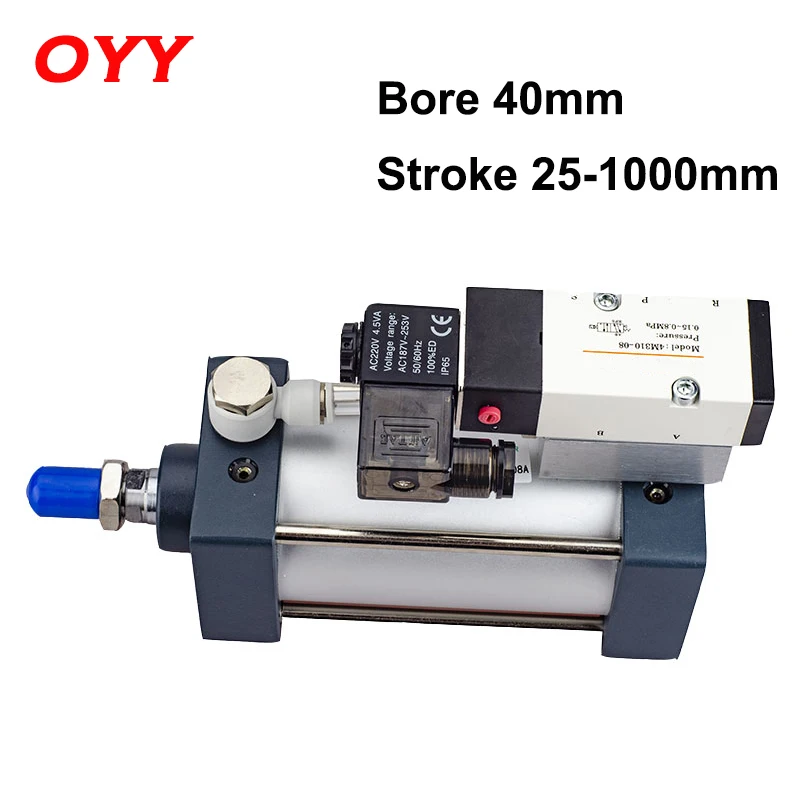 

Pneumatic SC Standard Solenoid Valve Integrated Cylinder Bore 40mm Stroke 25-1000mm Air Cylinders Set WIth Fittings Valve Base