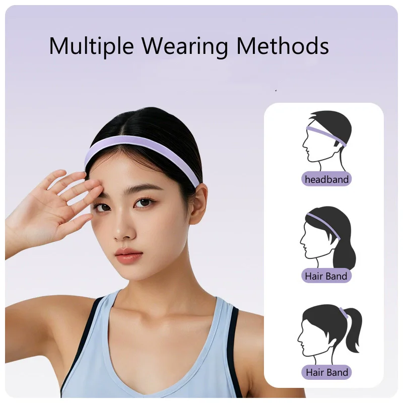 Non-Slip Elastic Sweatband Sports Headband Fitness Exercise Absorbent Silicone Hair Band Football Running for Women Men 2Pcs