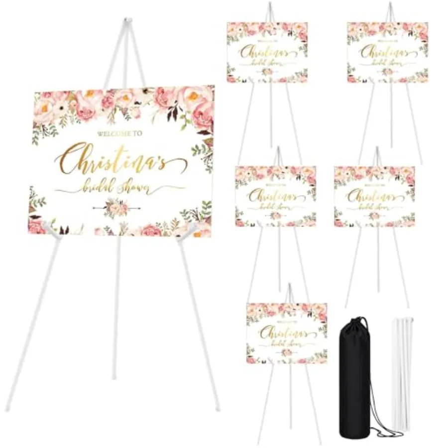 

6PCS White Easel Stand for Wedding Sign Stand 66 Inch Adjustable Metal Easels for Display Portable Folding Easel for Wedding Di