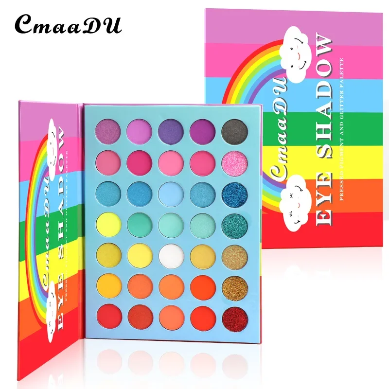 CmaaDu PRO 35Color Pigment Packed Rainbow Waterproof Rainbow Neon Eye Shadow Connect Colour  Nude Eyeshadow Palette