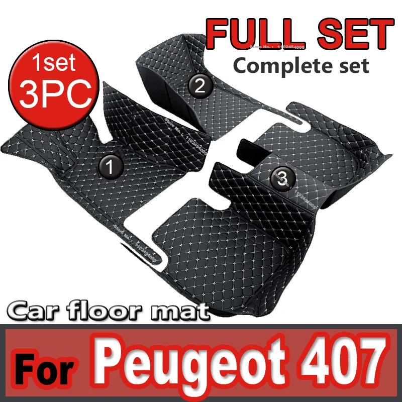 Custom Automotive Car Floor Mats For Peugeot 407 2004 2005 2006 2007 2008 Auto Luxury Leather Men Women Car Mats Full Coverage