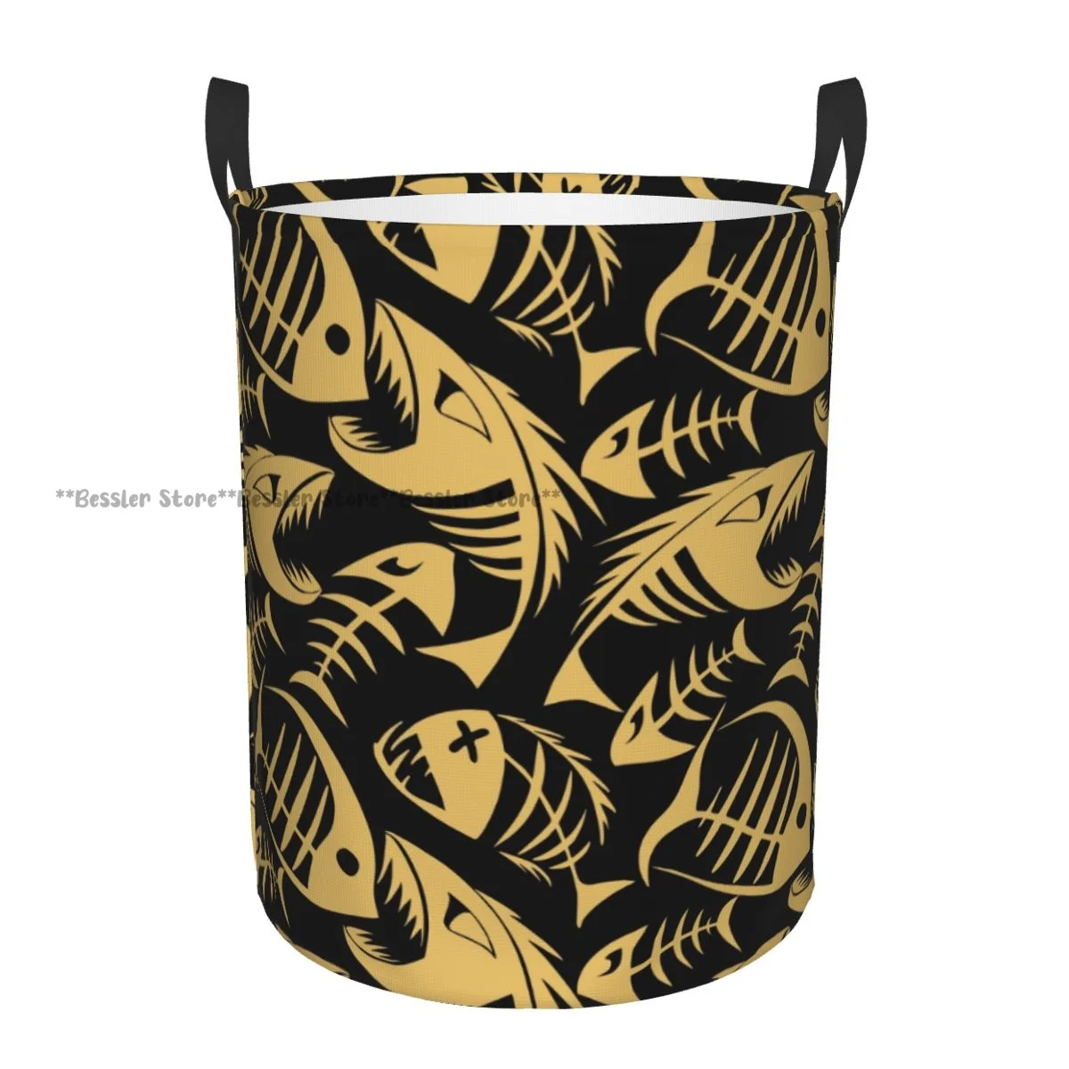 Golden Fish Skeletons Waterproof Storage Bag Household Dirty Laundry Basket Folding Clothes Organizer