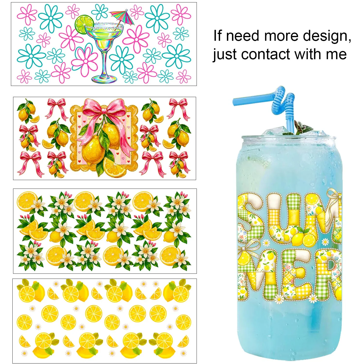 1/5pcs bundle Summer vibe fruits UV DTF Transfer Sticker DIY Decals 3D transfers uvdtf stickers 16oz uv dtf cup wraps
