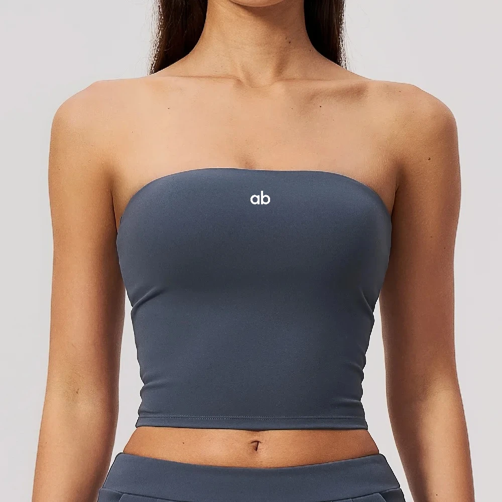 Women Strapless Backless Sports Bra Padded Push Up Shockproof Breathable Tube Crop Top Solid Yoga Gym Activewear