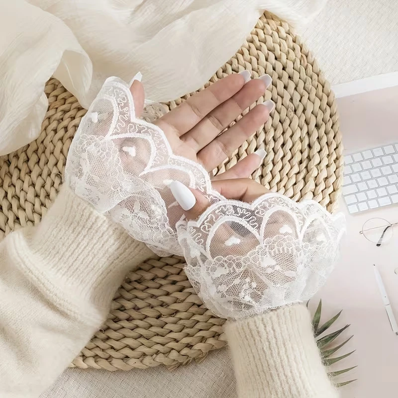 Многослойные кружевные манжеты с рюшами, цветочные ажурные украшения, искусственные рукава, эластичные элегантные короткие украшения на запястье для девочек