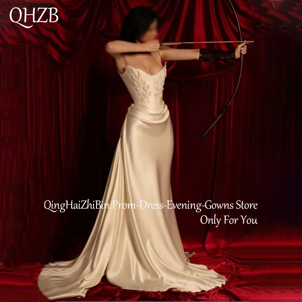 

Customized Elegant Long Ivory Wedding Dresses Satin Beads Backless Floor-Length Brides Dress Women Vestidos De Novias Gowns 2025