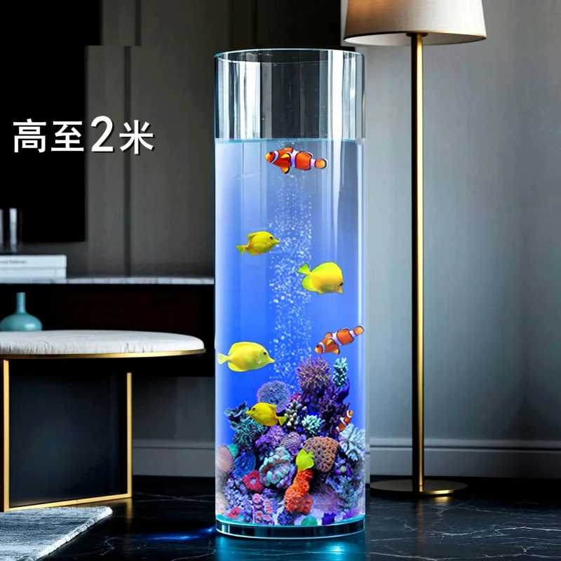 Cylindrical Fish Tank Living Room Small Floor Standing Vertical Negative Pressure Tank Aquarium High Tube Heightened