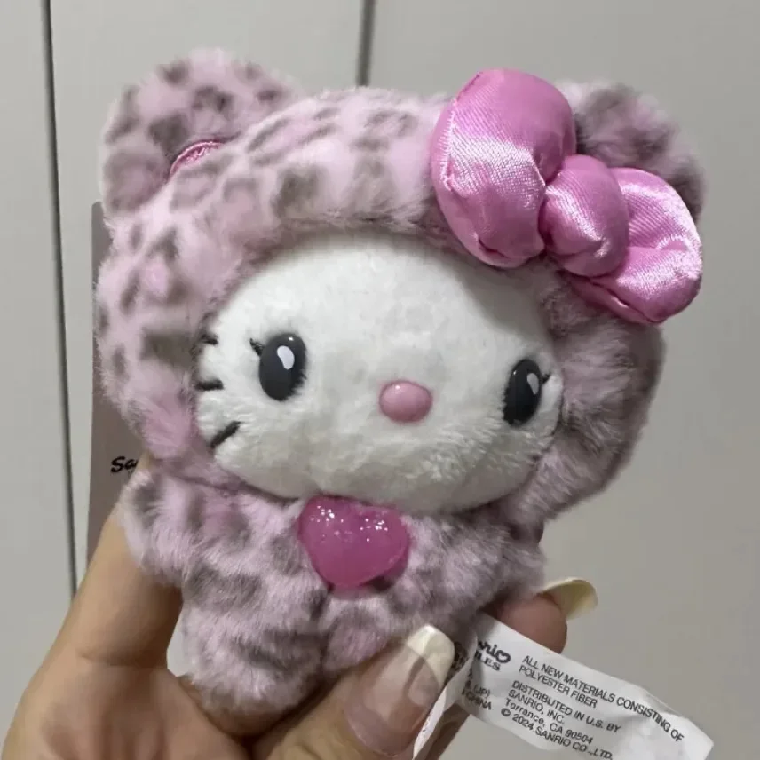 Sanrio-colgante de la serie de osos con estampado de leopardo, muñeco de peluche de gato de gatito de dibujos animados, llavero de Hello Kitty, bolsa, decoraciones, regalo