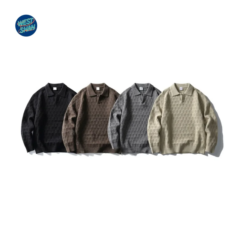 

WESTSHAN Top Quality EU US Size Vintage Unisex Casual Textured Pullover Sweaters Autumn Winter Turn-down Collar Knitted Sweater