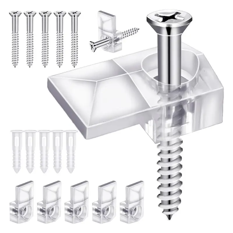 B50C 32Pack Mirror Holder Clips,Clear Plastic Mirror Clip,Frameless Mirror Mounting Hardware,Mirror Holders For Wall Mounting