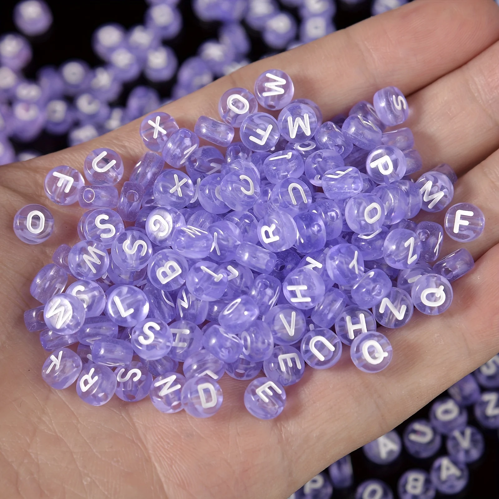 100/300/500/Stück 4x7mm Runde Acryl Helllila Buchstabenperlen A-Z Gemischte lose Perlen für DIY Armband Halskette Schlüsselanhänger