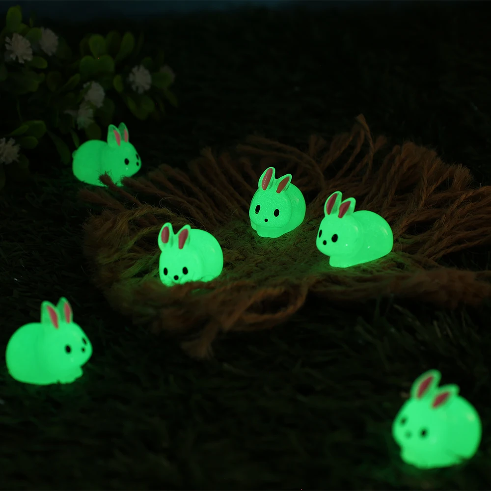10/2Pcs Mini Glow Kaninchen Ornament Nightglow Tier Figuren Auto Innen Büro Wohnzimmer DIY Kaninchen Dekorationen Zubehör