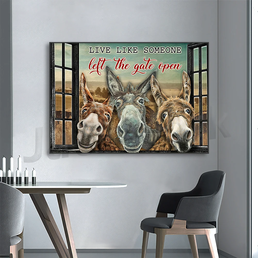 Donkey Poster Farmer Farming Gifts Live Like Someone Left The Gate Open Poster Home Living Decor Poster