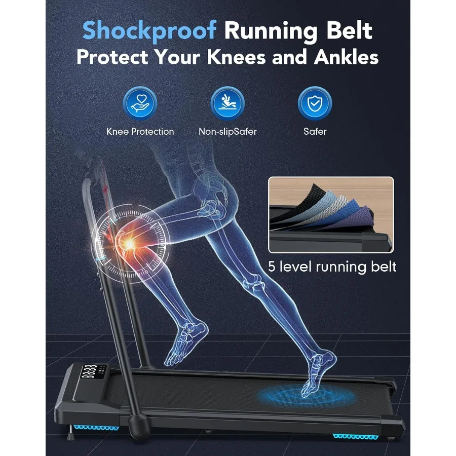 مشاية قابلة للطي مع 10 مائل للاستخدام في المكتب المنزلي وسادة مشي بسعة وزن 360 رطل مع شريط مقود 3 في 1 جهاز سير ذكي