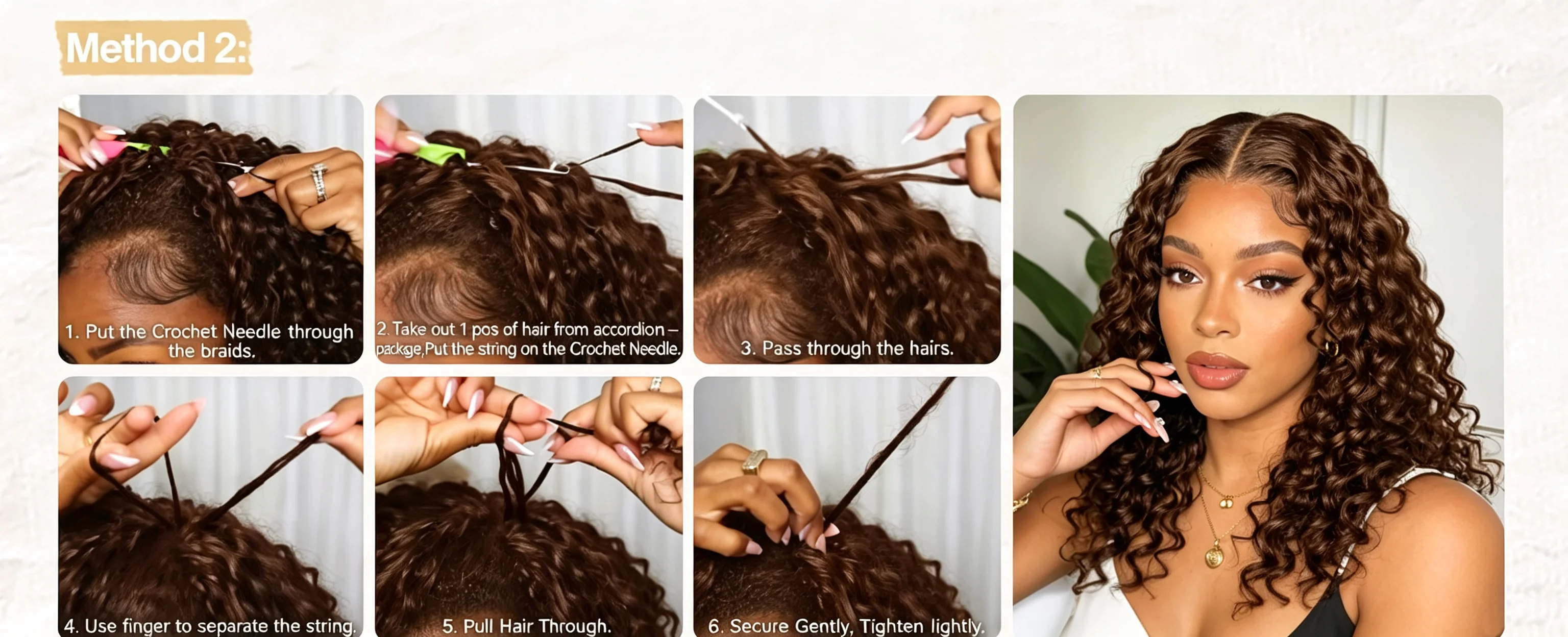Chocolate Brown Deep Wave Human Hair Extensions Boho Braided Pre-Looped Curly Feather Crochet Hair with Miracle Knots Spiral Curly Hair for Braids