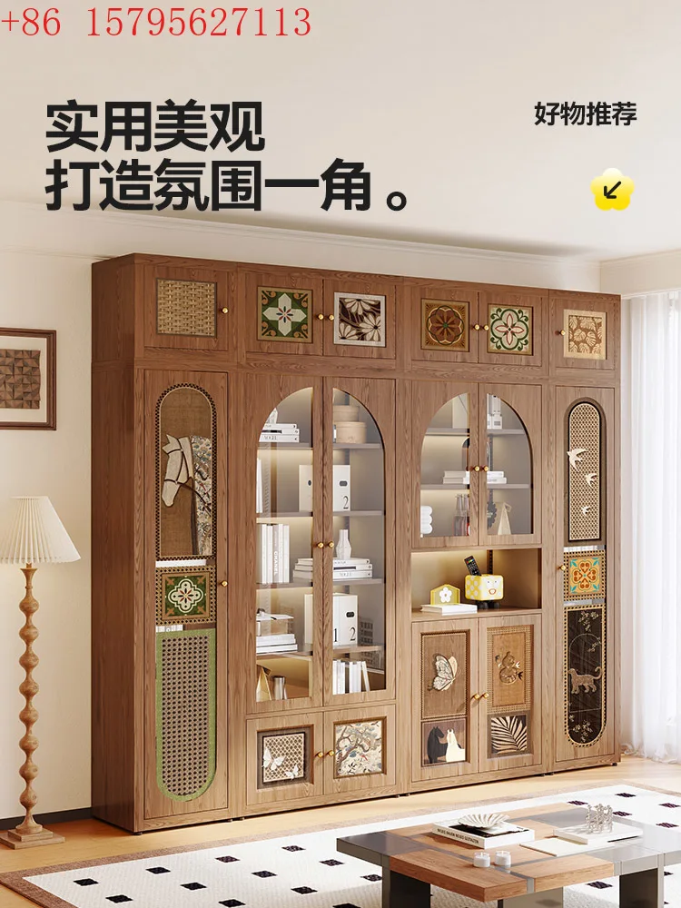 Meshida antique metal bookcase, locker integrated stainless steel bookshelf, dust-proof glass door storage showcase