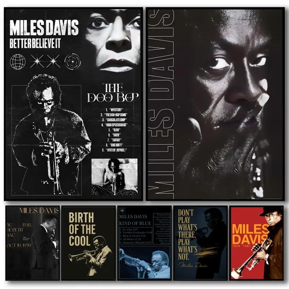 Pintura de Jazz m-miles Davis, caligrafía, lienzo de algodón de alta calidad, póster, arte de pared para sala de estar, decoración moderna para cafetería