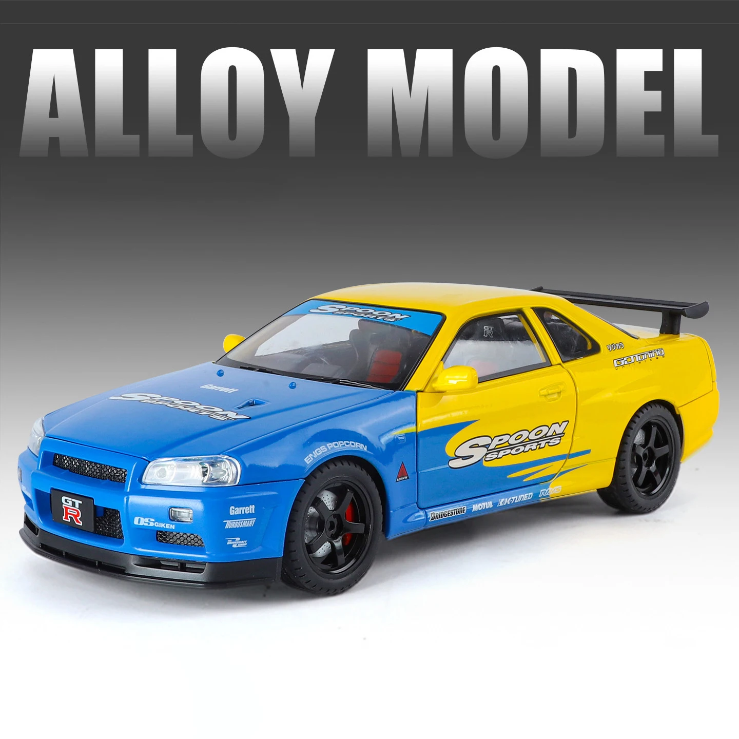 1/18 Nissan Skyline GTR R34 Gemodificeerde Auto Legering Model Auto Geluid en Licht Trek kinderen Speelgoed Collectibles verjaardagscadeau
