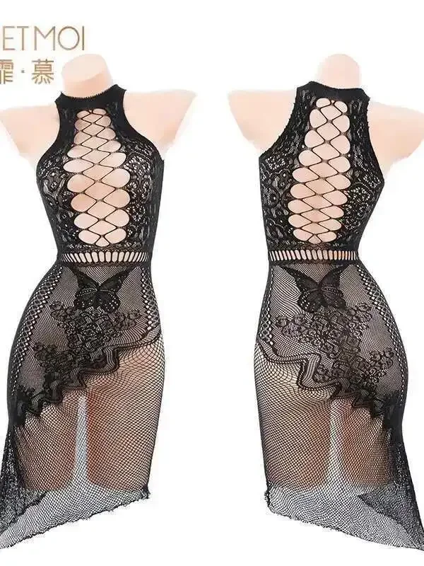 ジャカード誘惑ボディスーツメッシュロングドレスセクシーな下着セクシーな純粋な欲望中空視点誘惑メッシュボディスーツ 0PH2
