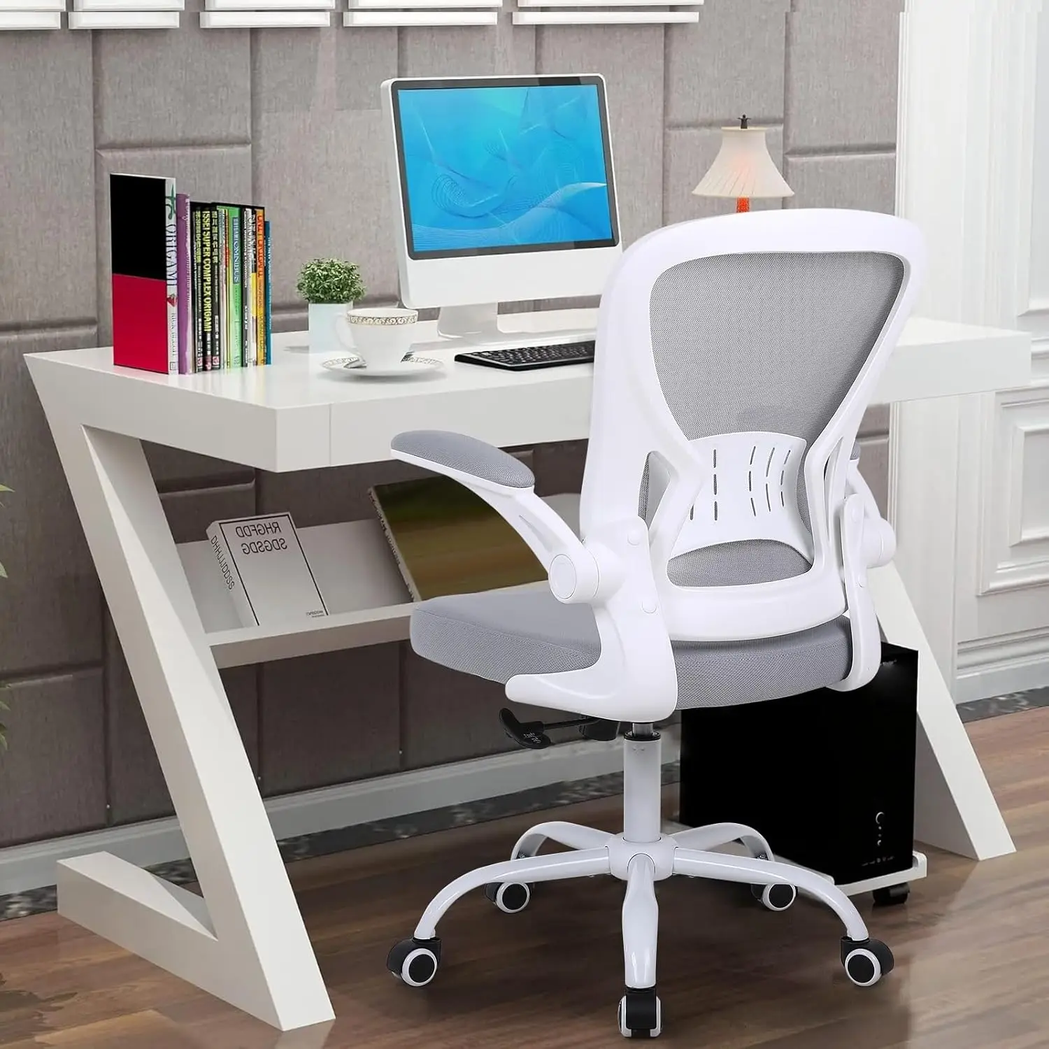 Mesh Office Chair Set of 10, Ergonomic Computer Chair with Flip-up Arms and Lumbar Support, Height Adjustable Home Office Desk C