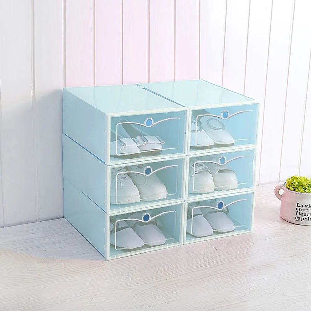 6Pcs Stackable Shoes Storage Box Transparent Thicken Plastic Shoe Container Closet Entryway Organizer Storage Bin Size S Fits 37