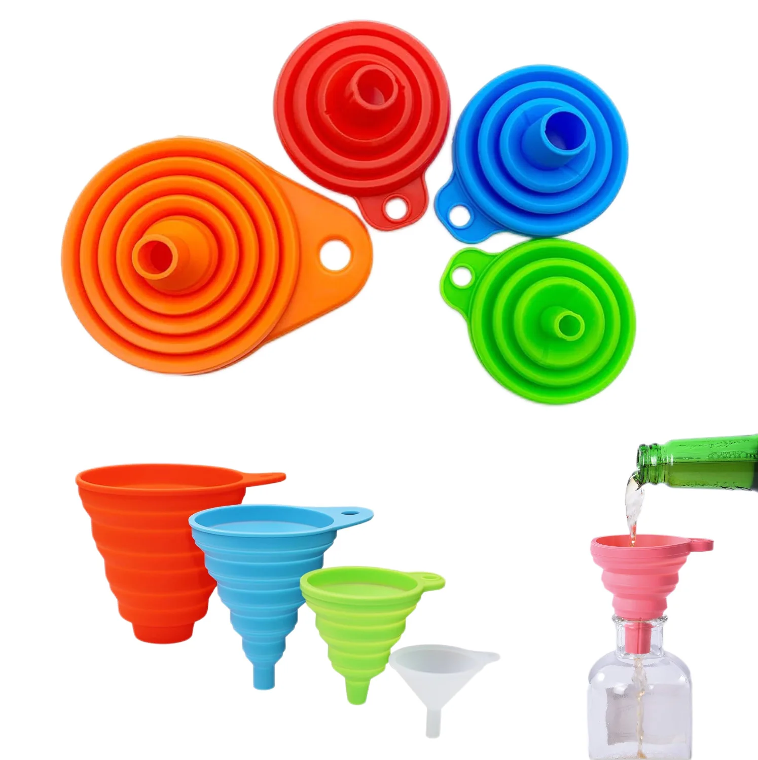 Silicone Funnel, Retractable Mini Portable Folding Oil Funnel
