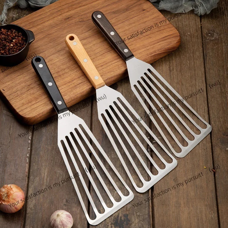 Stainless Steel Wooden Handle Cooking Spatula Steak Pancake Frying Shovel Teppanyaki Scraper Barbecue Tool Kitchen Accessories