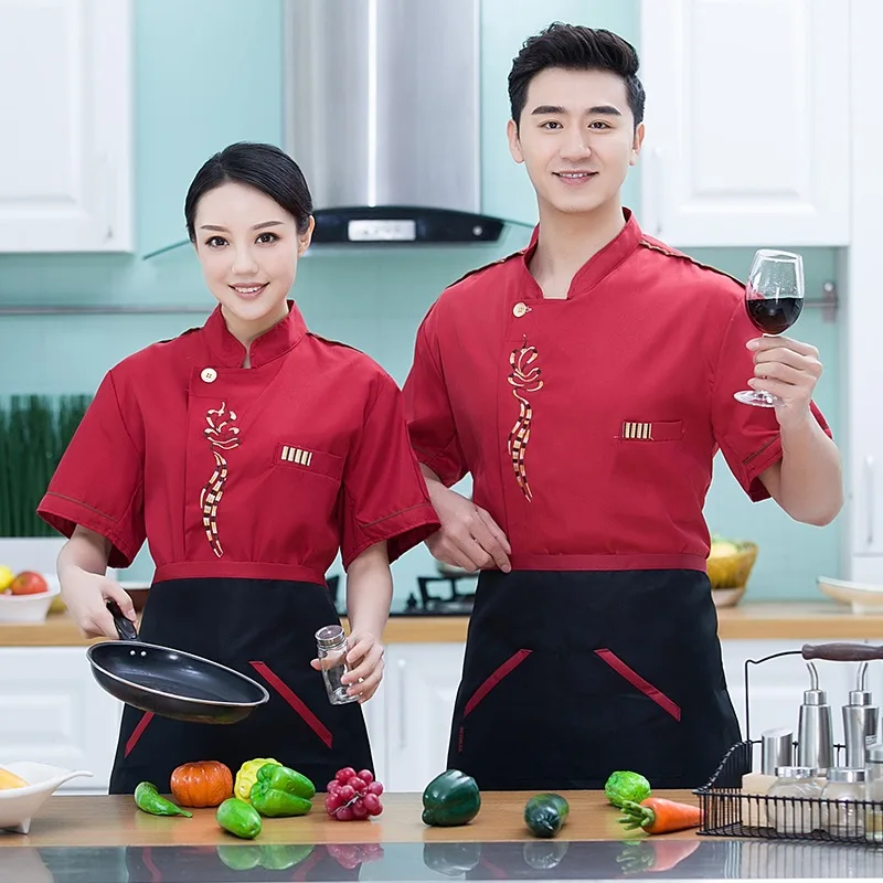 

Chef Short Sleeve Hotel Kitchen Clothes Workwear Uniform Summer Barbecue Hot Pot Restaurant Waiter