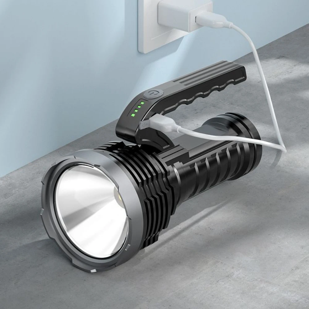 LED Flashlight USB Rechargeable Super Bright Handlight with COB Work Light Waterproof 4 Modes Portable Torch for Camping Lantern