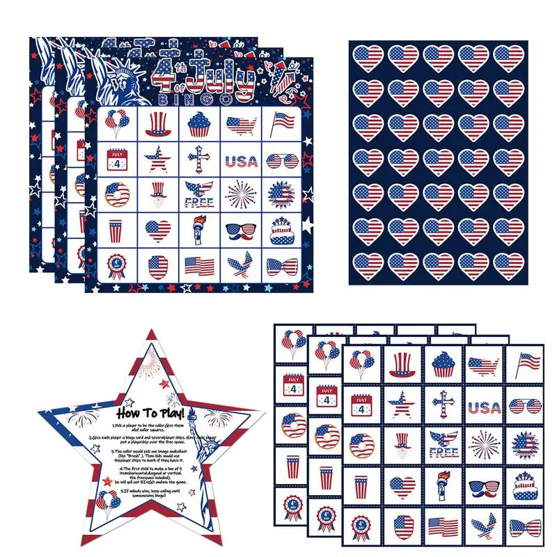 Bingo Game Set Independence Day Patriotic Bingo Game Multiplayer Family Card Game For Holiday Entertainment Friend Gatherings