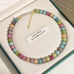 Bohemian Colorful Natural Stone Round Bead Choker, Versatile Simple and Elegant Temperament, Collarbone Chain for Women