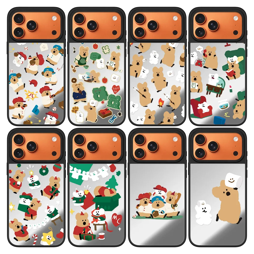 

Cartoon Christmas Gift Bear Mirror Surface Phone Cover for IPhone 12 13 14 15 16 17 Pro Max Case for IPhone 17 Air